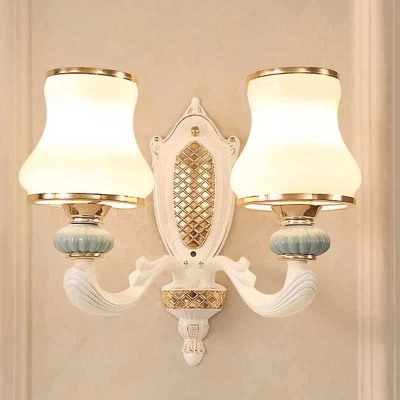 Minimalist Milky Glass Wall Sconce Light For Living Room In White