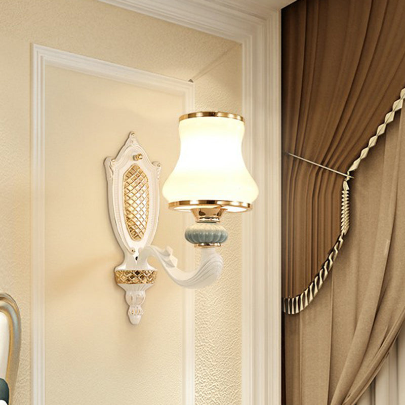 Minimalist Milky Glass Wall Sconce Light For Living Room In White