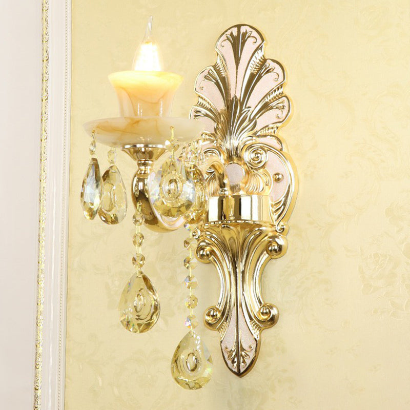 Flower Wall Sconce With Faux Jade Glass And Crystal Drops In Silver 1 / Shadeless