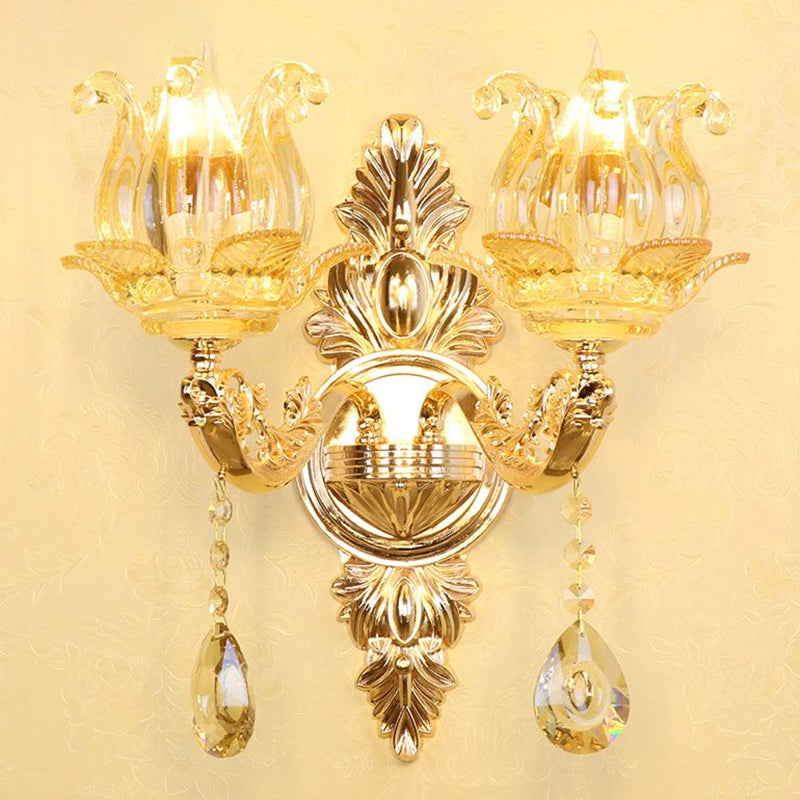 Faux Candle Sconce Traditional Metal Wall Lamp With Shade And Crystal Drop Elegant Lighting Fixture