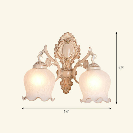 Country Style Frosted Glass Wall Lamp - Hallway Sconce Lighting Fixture 2 / Beige With Lace