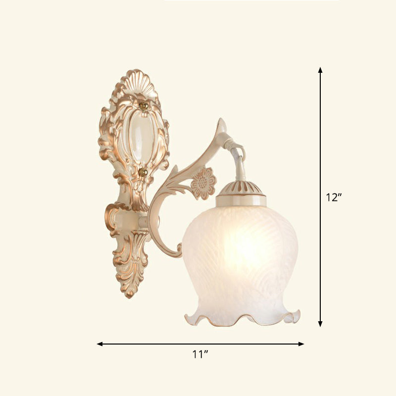 Country Style Frosted Glass Wall Lamp - Hallway Sconce Lighting Fixture 1 / Beige With Lace
