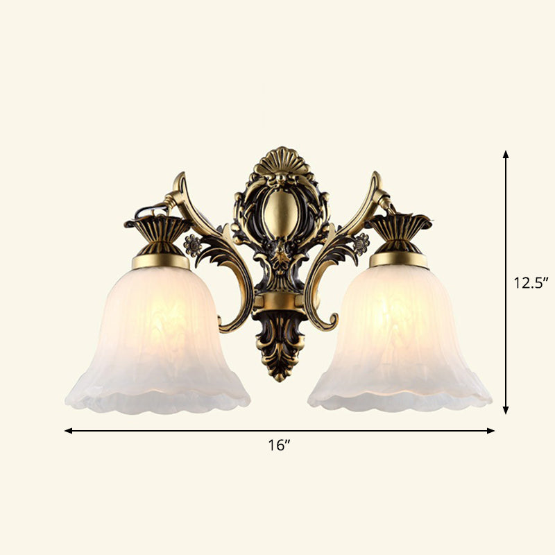 Country Style Frosted Glass Wall Lamp - Hallway Sconce Lighting Fixture 2 / Bronze Saucer