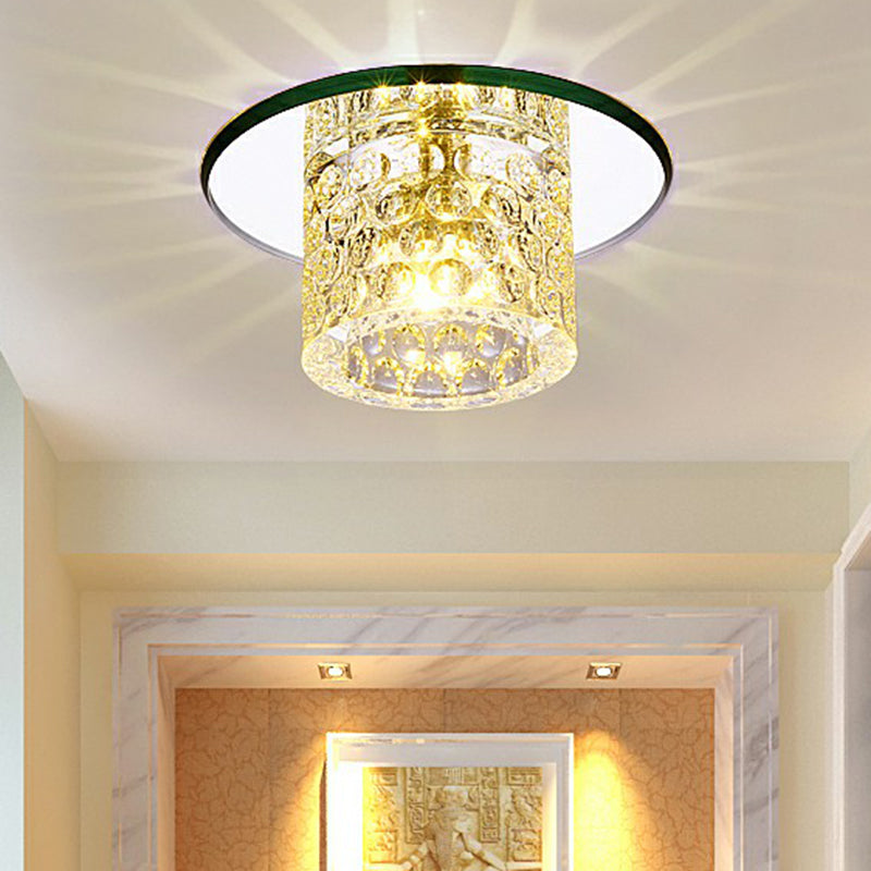Crystal Clear Led Flush Ceiling Light For Corridor - Sleek Cylindrical Design With Dimpled