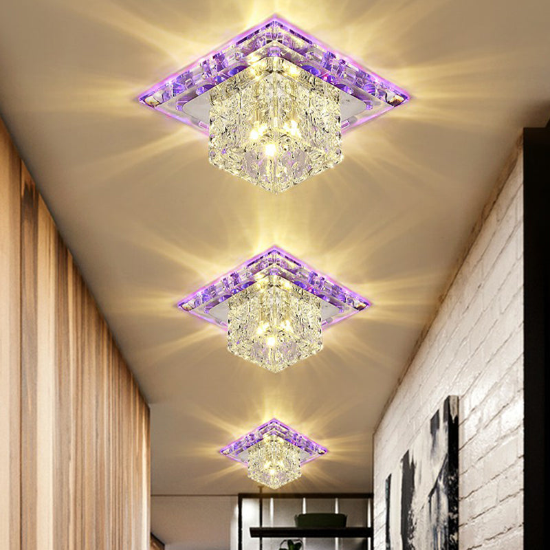 Modern Cubic Corridor Flushmount Led Ceiling Light With Clear Crystal