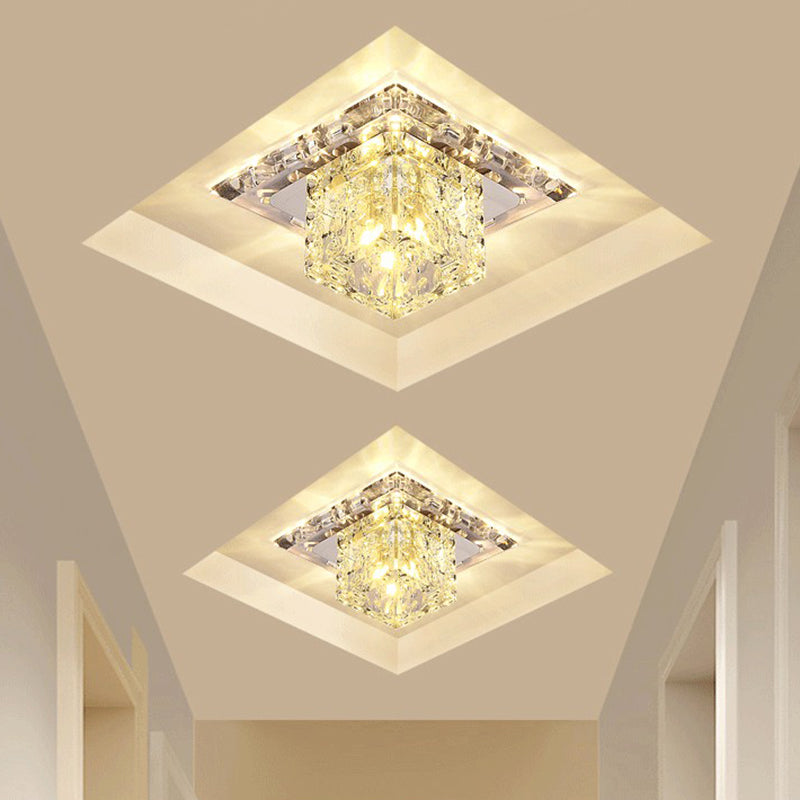Modern Cubic Corridor Flushmount Led Ceiling Light With Clear Crystal