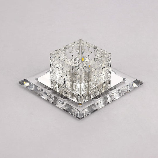 Modern Cubic Corridor Flushmount Led Ceiling Light With Clear Crystal