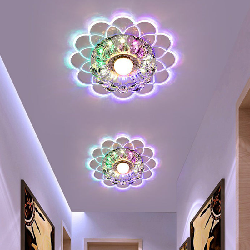 Modern Crystal Clear Led Flush Mount Light For Living Room - Scalloped Ceiling Fixture
