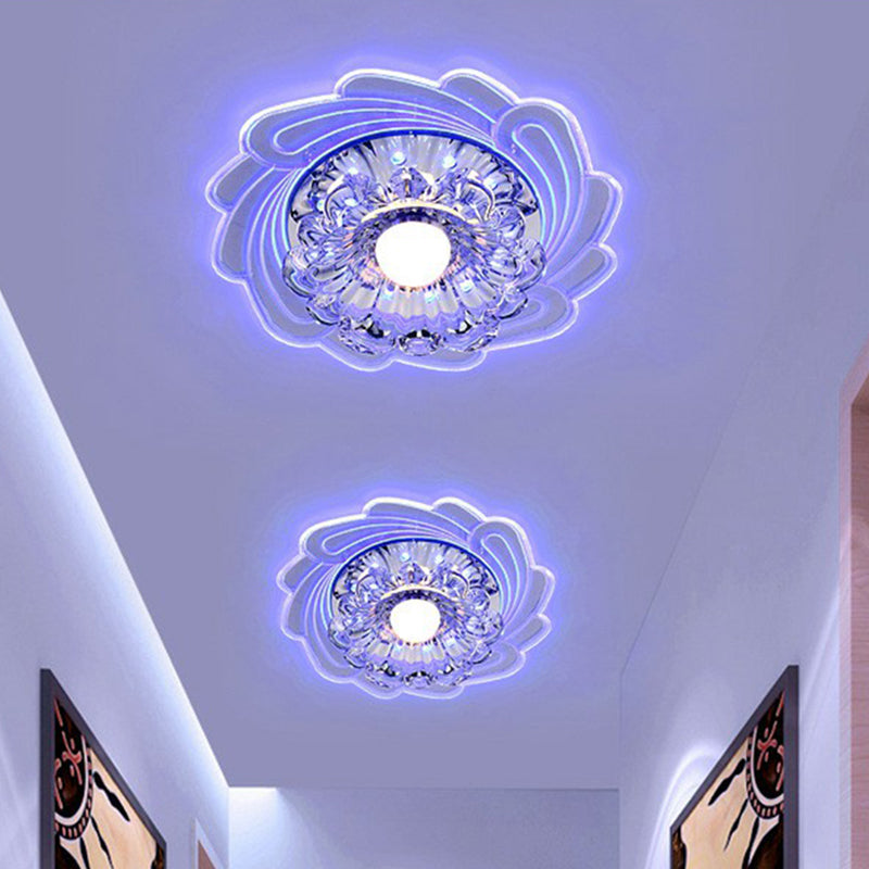 Minimalist Clear Led Crystal Flower Flush Mount Light For Corridor