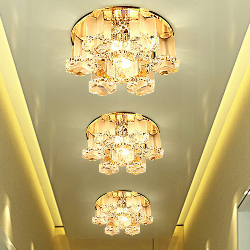 Modern Floral Ceiling Flush Light With Crystal Block - Led Hallway Flush - Mount Fixture