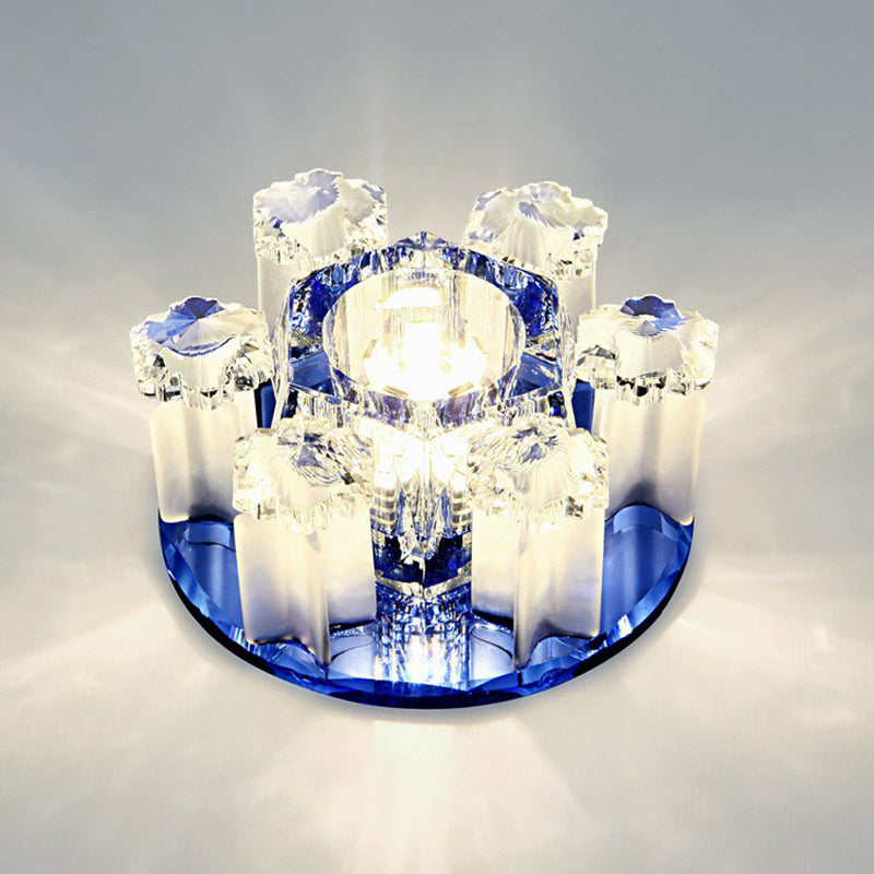 Modern Floral Ceiling Flush Light With Crystal Block - Led Hallway Flush-Mount Fixture Blue