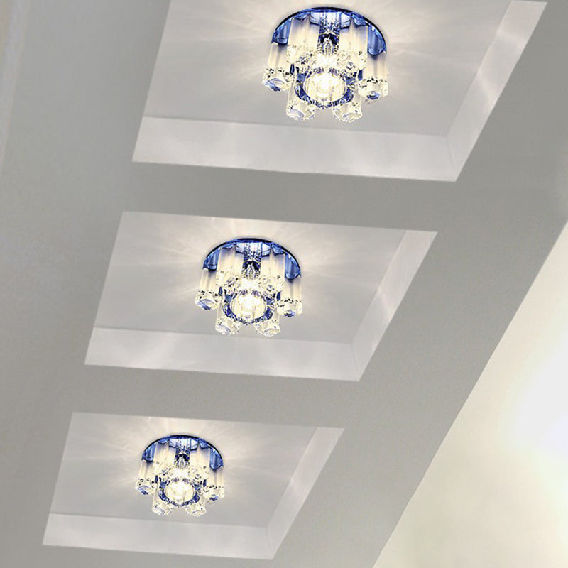 Modern Floral Ceiling Flush Light With Crystal Block - Led Hallway Flush - Mount Fixture