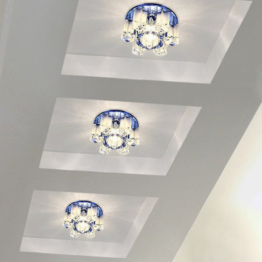 Modern Floral Ceiling Flush Light With Crystal Block - Led Hallway Flush - Mount Fixture