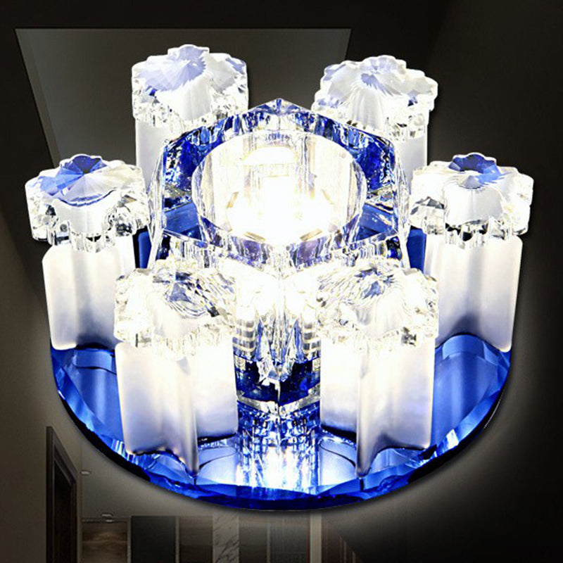 Modern Floral Ceiling Flush Light With Crystal Block - Led Hallway Flush-Mount Fixture