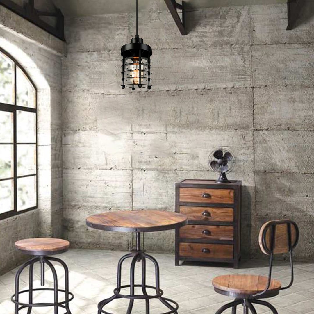 Industrial Wire Cage Pendant Light Fixture In Black & Rust For Dining Room With 1 Bulb