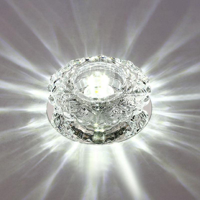 Contemporary Led Flush Mount Crystal Ceiling Light - Minimalist Clear Round Fixture For Hallways /