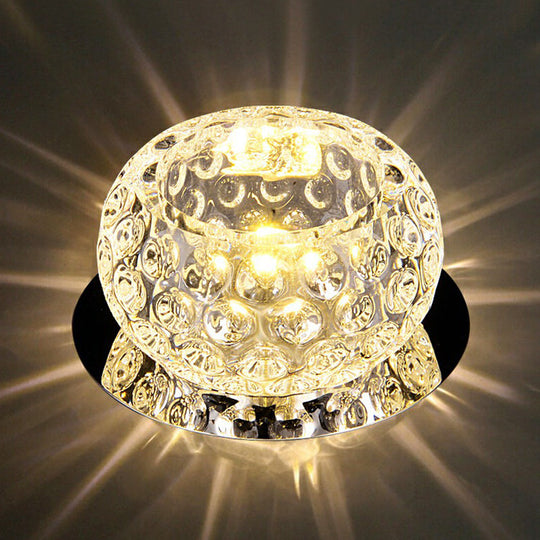Crystal Led Flush Mount Spotlight For Corridor - Clear Dome Ceiling Light / Warm