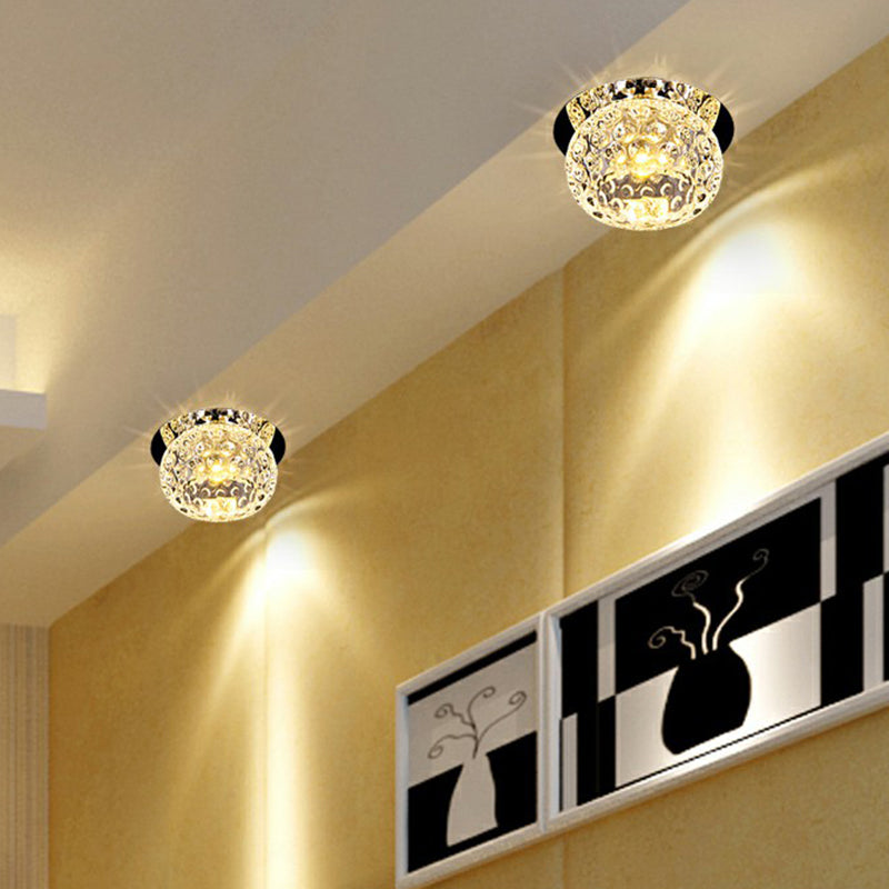 Crystal Led Flush Mount Spotlight For Corridor - Clear Dome Ceiling Light