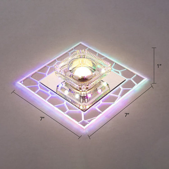 Clear Led Square Ceiling Lamp: Prismatic Crystal Flush Mount Fixture For Entryway - Minimalist