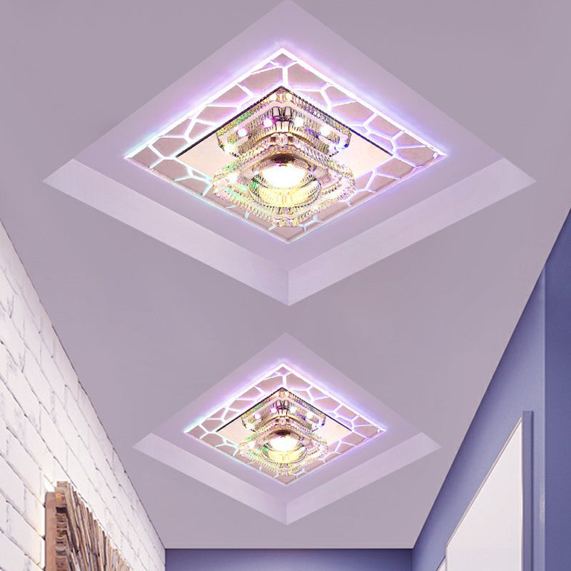 Clear Led Square Ceiling Lamp: Prismatic Crystal Flush Mount Fixture For Entryway - Minimalist