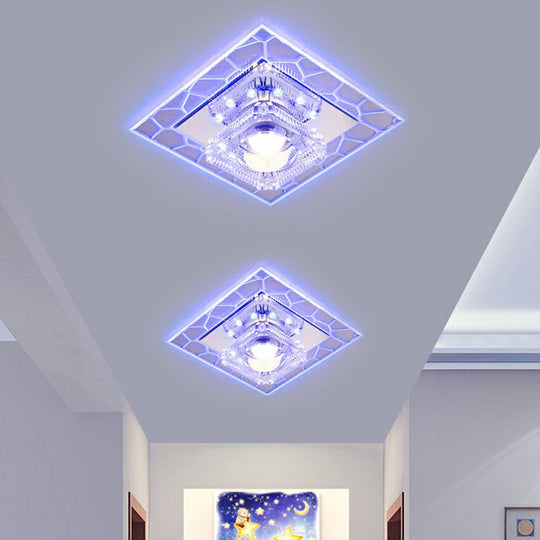 Clear Led Square Ceiling Lamp: Prismatic Crystal Flush Mount Fixture For Entryway - Minimalist