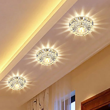 Minimalist Crystal Flush Ceiling Light Fixture: Elegant Floral Design For Living Room Spotlight
