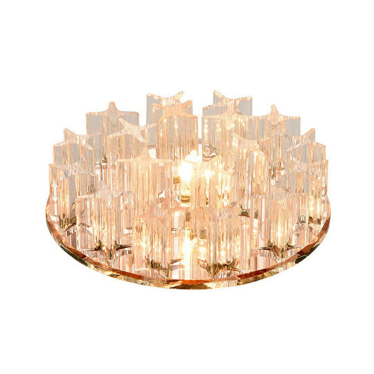 Simplicity Clear Led Ceiling Flush Light With Round Crystal Prism For Corridor