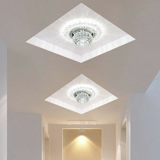 Clear Crystal Led Flush-Mount Ceiling Light Fixture For Aisle With Modernist Design