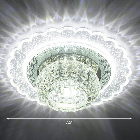 Clear Crystal Led Flush-Mount Ceiling Light Fixture For Aisle With Modernist Design / White Flower