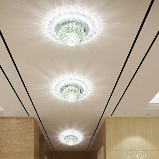 Clear Crystal Led Flush-Mount Ceiling Light Fixture For Aisle With Modernist Design