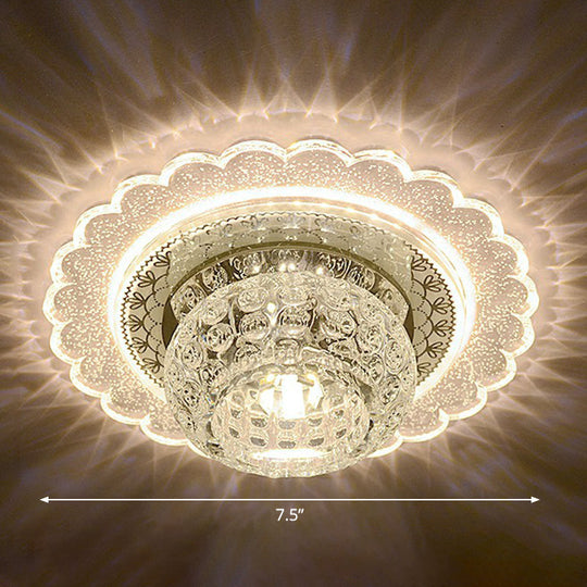Clear Crystal Led Flush - Mount Ceiling Light Fixture For Aisle With Modernist Design / Warm Flower
