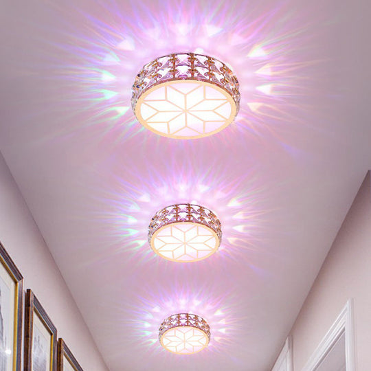 Champagne Led Crystal Embedded Round Ceiling Light - Simple Style Flush Mount For Passageway