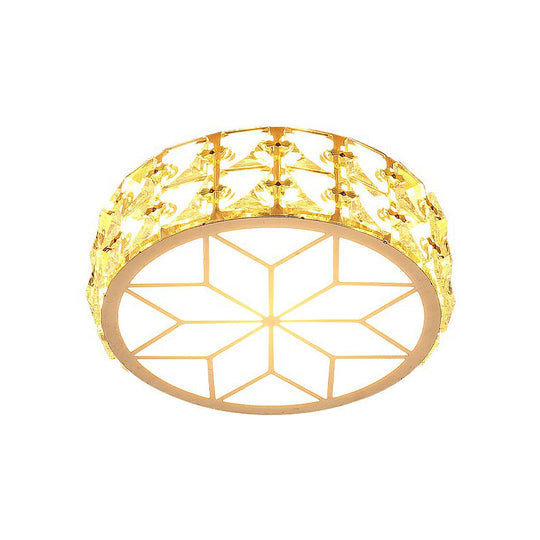 Champagne Led Crystal Embedded Round Ceiling Light - Simple Style Flush Mount For Passageway