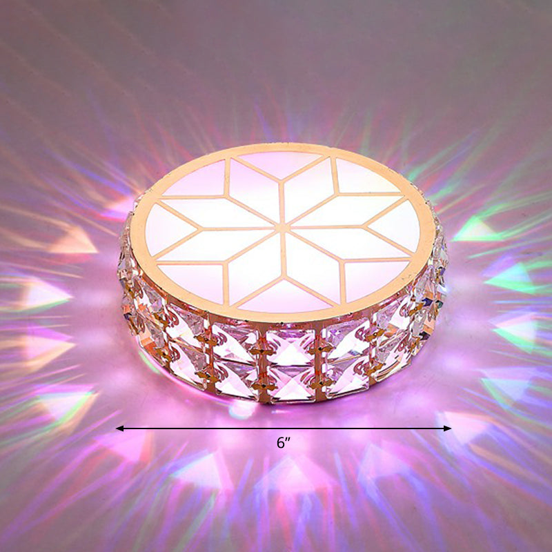 Champagne Led Crystal Embedded Round Ceiling Light - Simple Style Flush Mount For Passageway / 6’