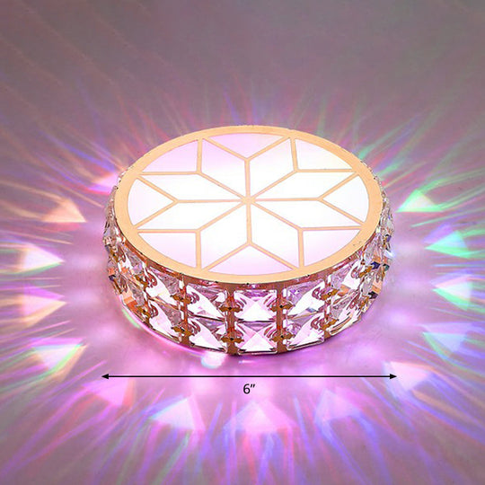 Champagne Led Crystal Embedded Round Ceiling Light - Simple Style Flush Mount For Passageway / 6