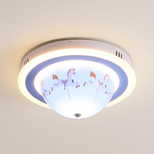 Blue Cartoon Animal Flush Mount Ceiling Light For Nursing Room - Acrylic Fixture