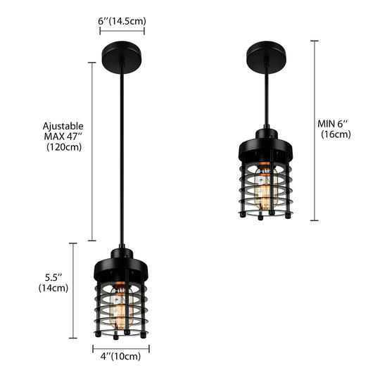 Industrial Wire Cage Pendant Light Fixture In Black & Rust For Dining Room With 1 Bulb