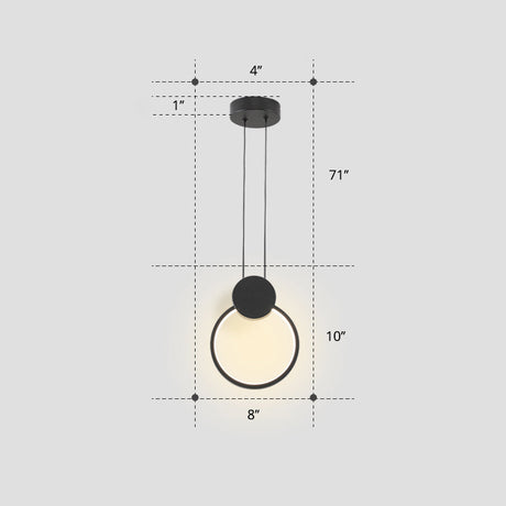 Nordic Led Suspension Light Fixture For Bedroom - Black Circular Hanging Lamp With Metallic Touch /