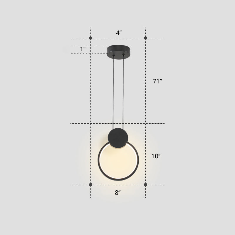 Nordic Black Circular Led Suspension Lamp - Stylish Bedroom Lighting Fixture / Third Gear Round