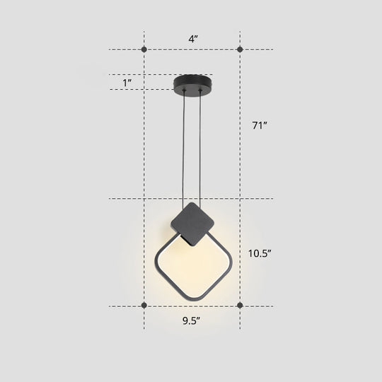 Nordic Black Circular Led Suspension Lamp - Stylish Bedroom Lighting Fixture / Third Gear Rhombus