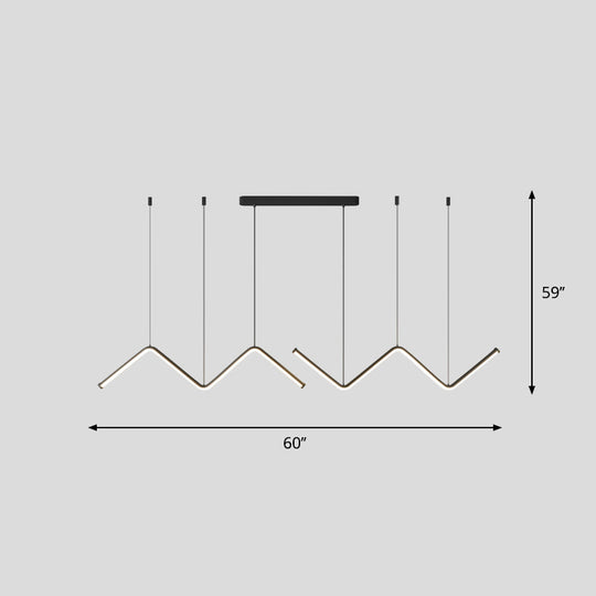 W-Shaped Led Pendant Light Fixture: Stylish Artistic Metal Island For Dining Room Black / 60 Third