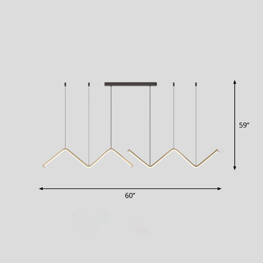 W-Shaped Led Pendant Light Fixture: Stylish Artistic Metal Island For Dining Room Gold / 60 White