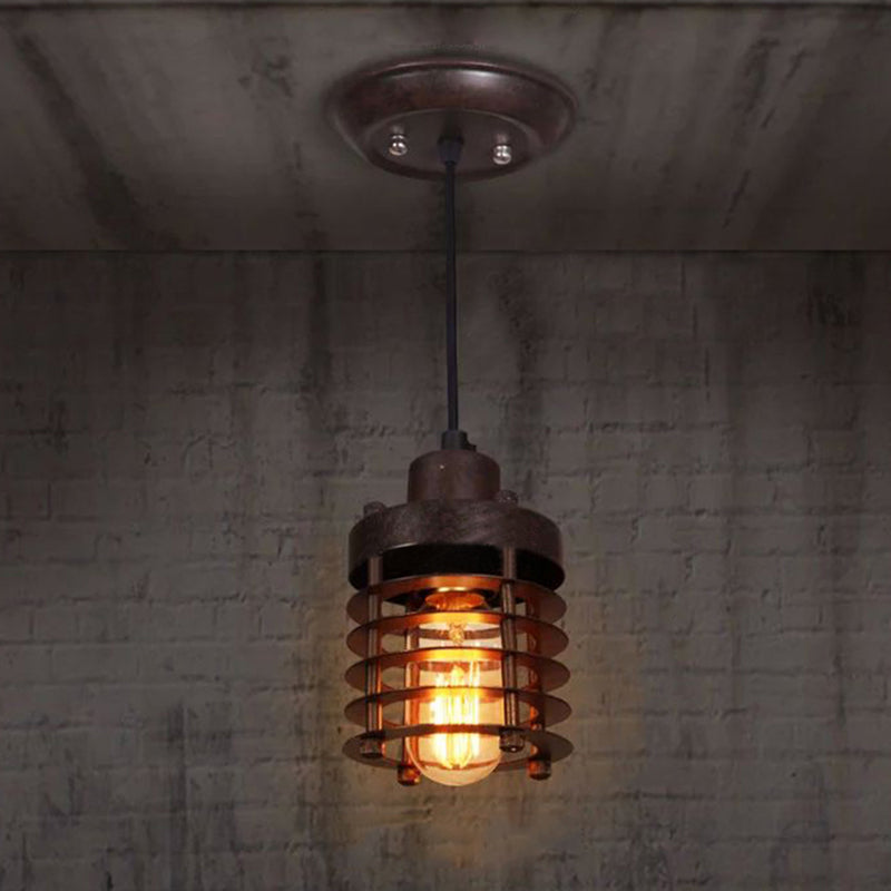 Industrial Wire Cage Pendant Light Fixture In Black & Rust For Dining Room With 1 Bulb /