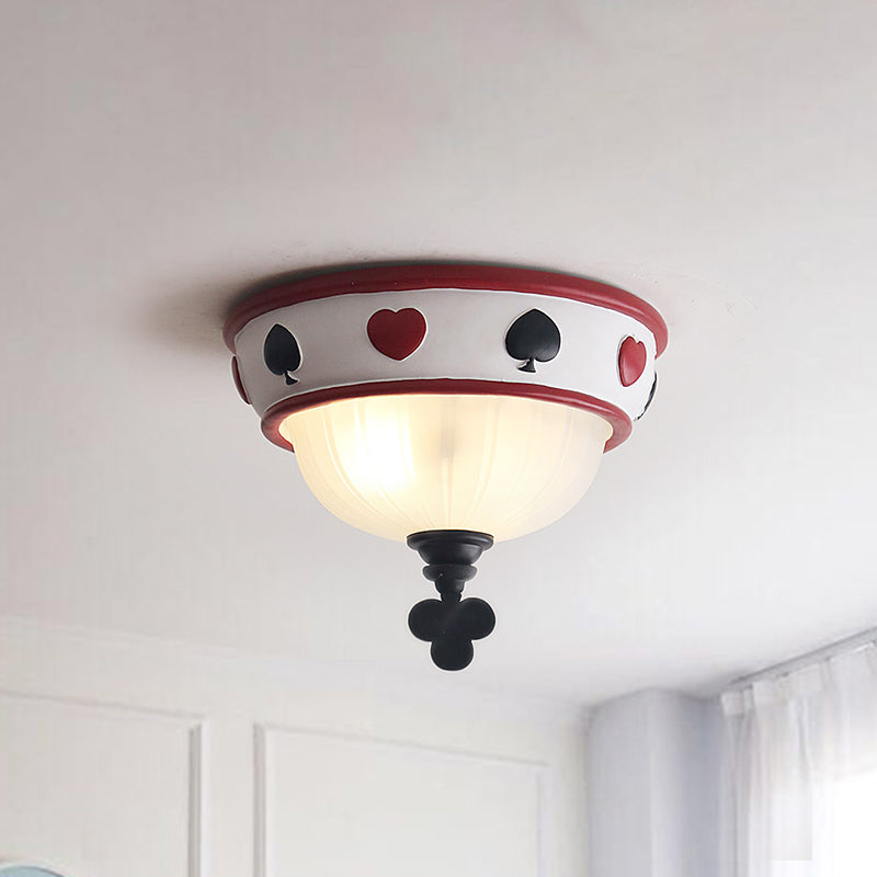 Poker Glass Childrens Bedroom Ceiling Light - Modern White Mount Fixture