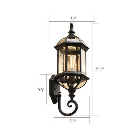 Vintage Birdcage Wall Sconce With Clear Glass Shade - Single-Bulb Garden Light Fixture Black / 10