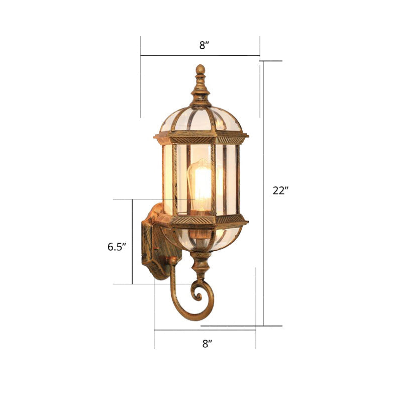 Vintage Birdcage Wall Sconce With Clear Glass Shade - Single-Bulb Garden Light Fixture Bronze / 8