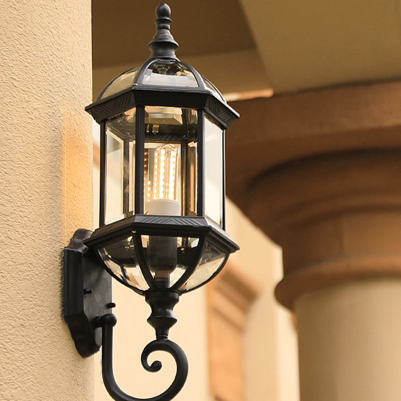 Vintage Birdcage Wall Sconce With Clear Glass Shade - Single-Bulb Garden Light Fixture