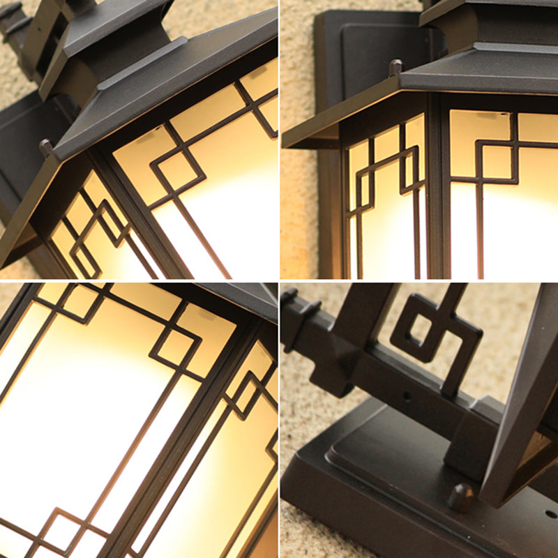 Traditional Coffee Finish Outdoor Sconce Lamp With Frosted Glass Rectangle Wall Light