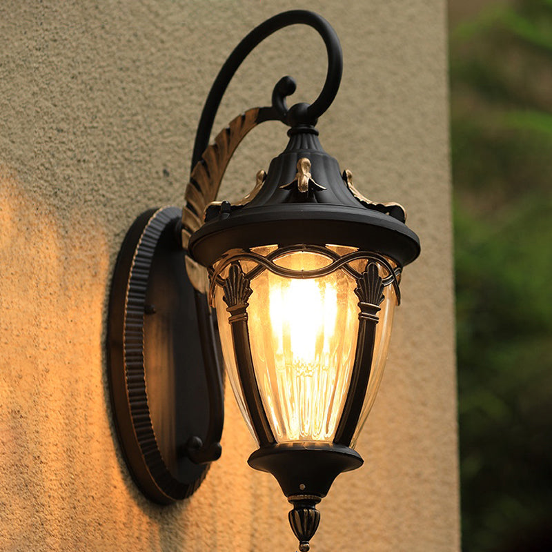 Retro Teardrop Patio Wall Light Clear Glass Fixture