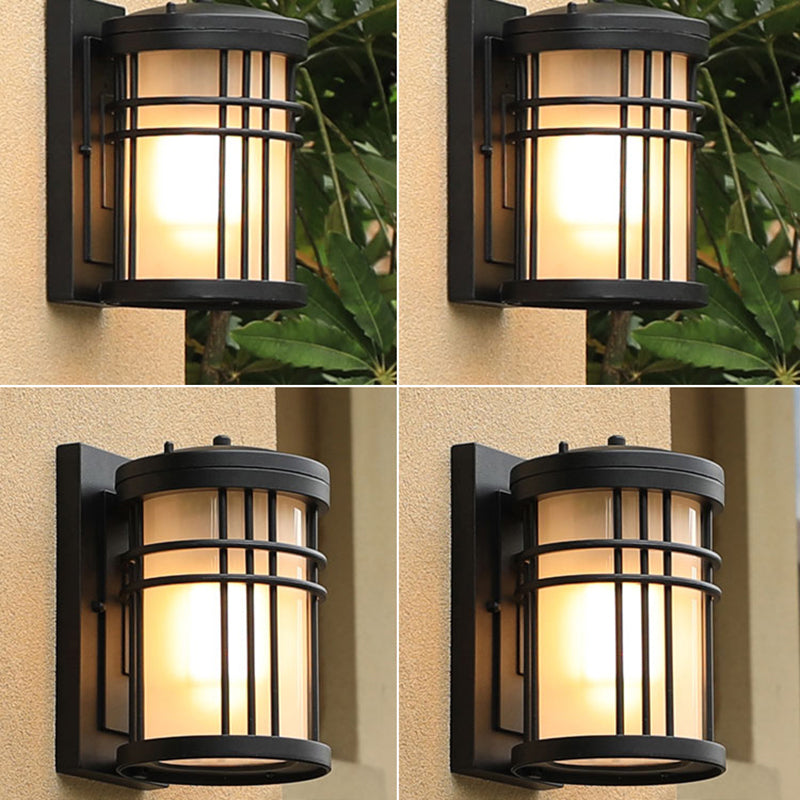Opal Frosted Glass Minimalist Wall Sconce In Black - Courtyard Lamp With 1-Bulb